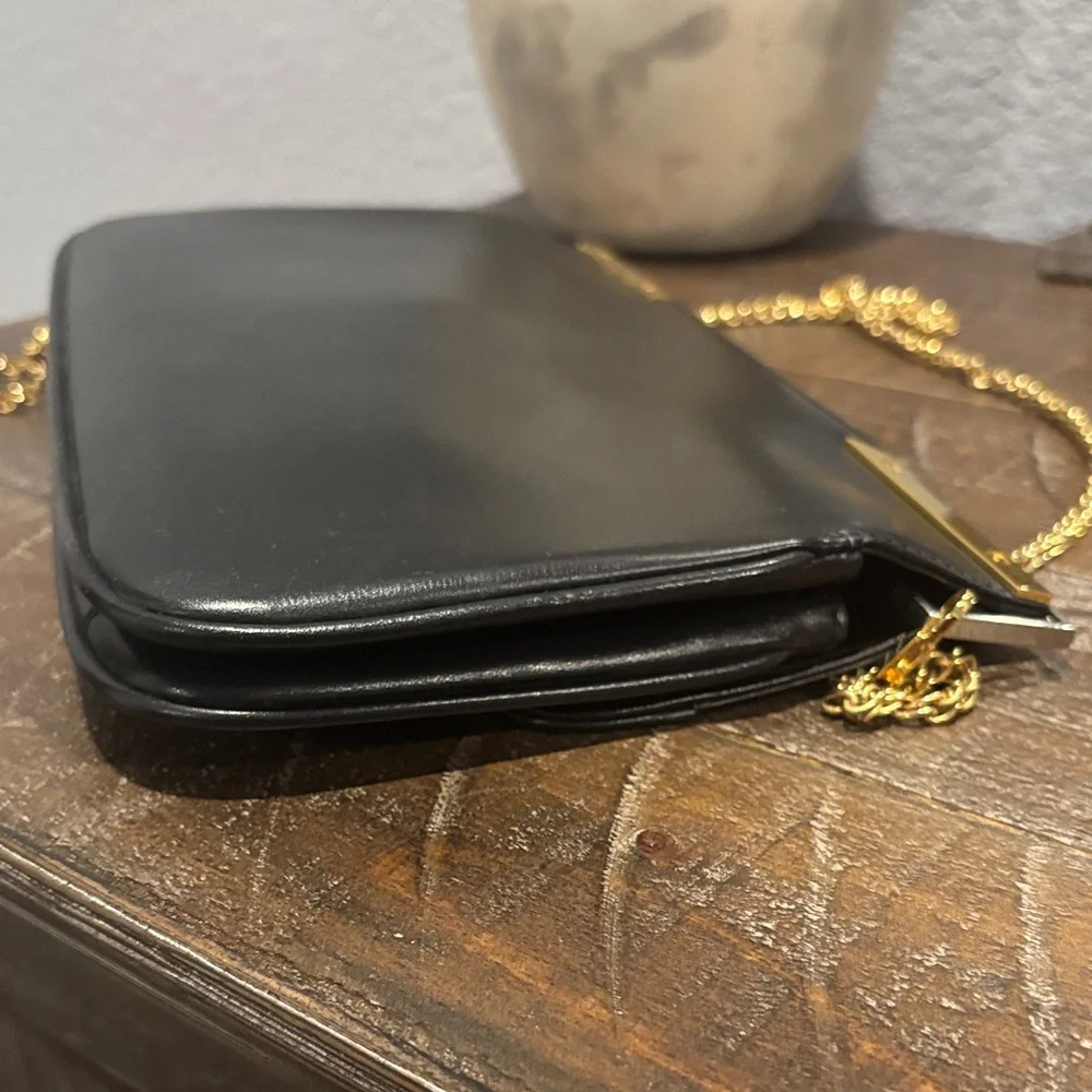 Bally‎ Black Leather Clutch/crossbody with Gold Accents bag